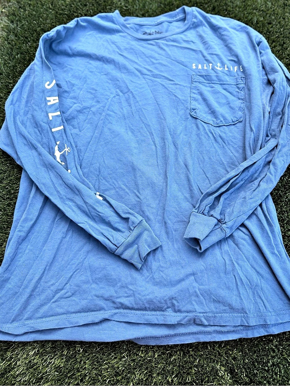 Salt Life Chasing Lobster Tail Long Sleeve Pocket Tee Blue Large
